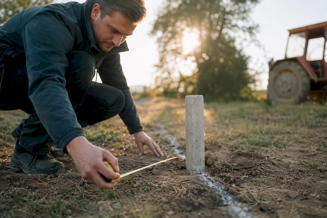 Geodet měří hraniční čáru